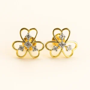 Floral Inspired Silver Stud Earrings with American Diamond Petal Detailing Premium Gold Polish
