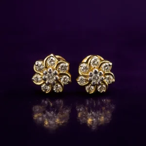 Round flower silver alloy american diamond stud earrings|