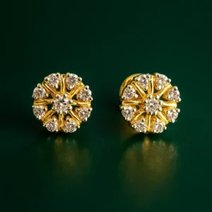 Elegant round floral stud earrings with american diamond set in silver alloy