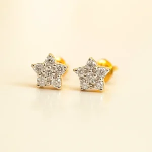 Classic star shaped stud earrings made in silver alloy with american diamond