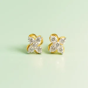 Modern four petal cluster stud earrings featuring american diamond shine