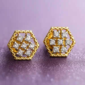 Hexagon grid stud earrings with american diamonds