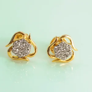 Hexagon swirl stud earrings with american diamonds