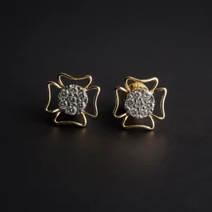 Open petal floral stud earrings with american diamonds