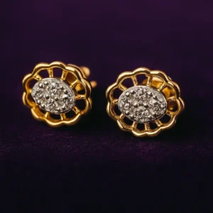 Oval floral frame stud earrings with american diamonds