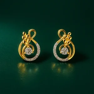 Loop drop motif stud earrings with american diamonds