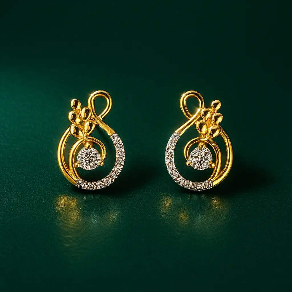 Loop drop motif stud earrings with american diamonds