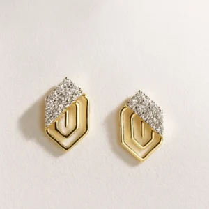 Geometric shield stud earrings with american diamonds