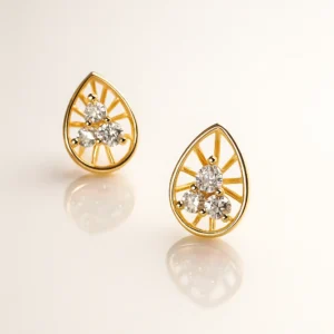 Luxury Silver Stud Teardrop Earrings with Sparkling American Diamond Accents Premium Gold Polish