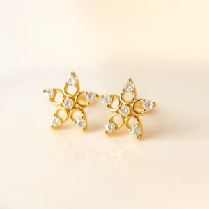 Star Shaped Pattern Silver Stud Earrings with American Diamond Radiance