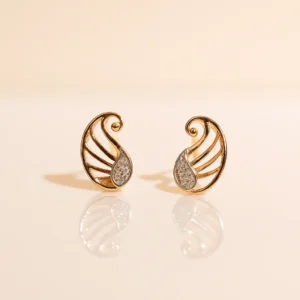 Paisley Inspired Silver Stud Earrings with Gold Polish and American Diamonds