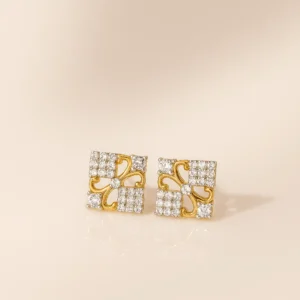 Elegant square motif silver stud earrings