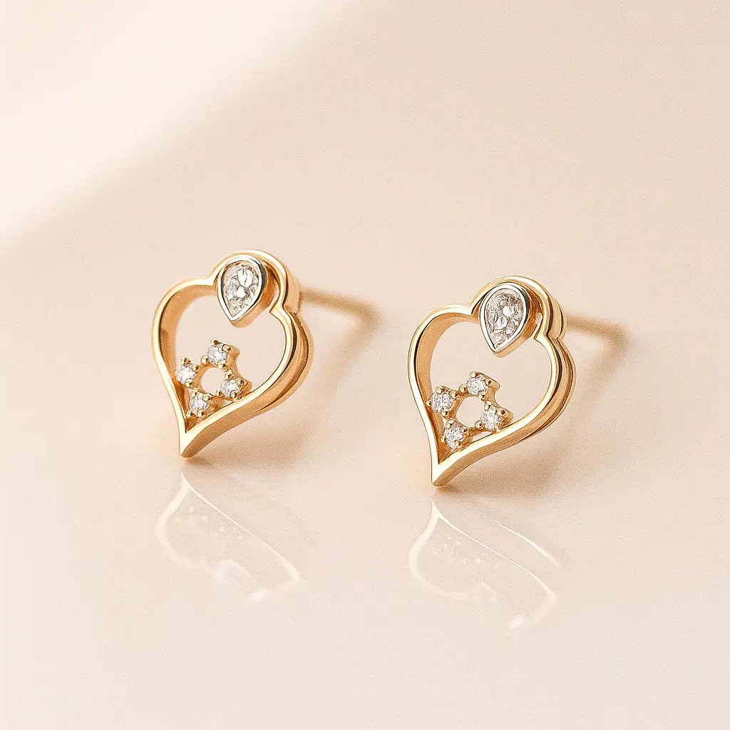 Romantic heart design silver stud earrings
