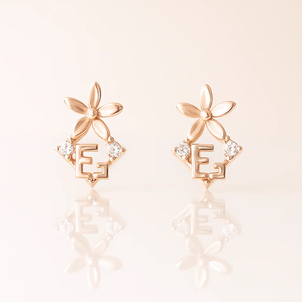 Floral charm silver stud earrings