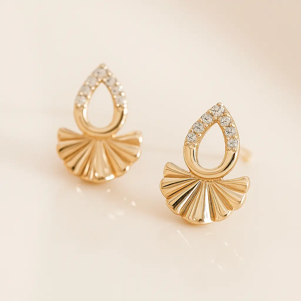 Graceful teardrop fan silver stud earrings