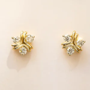 Modern Silver Stud Earrings with Unique Crossover American Diamond Setting Premium Gold Polish