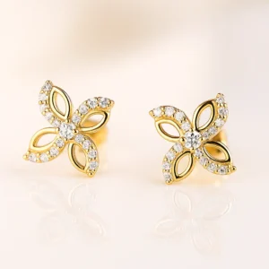 Floral cross petal silver stud earrings