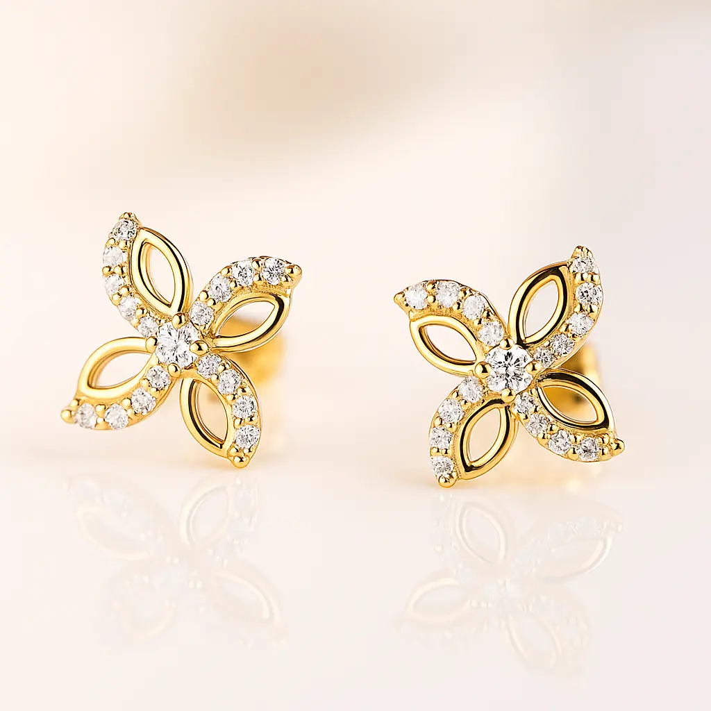 Floral cross petal silver stud earrings