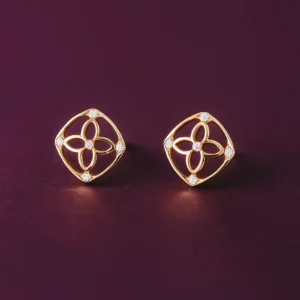 Floral cushion frame silver stud earrings