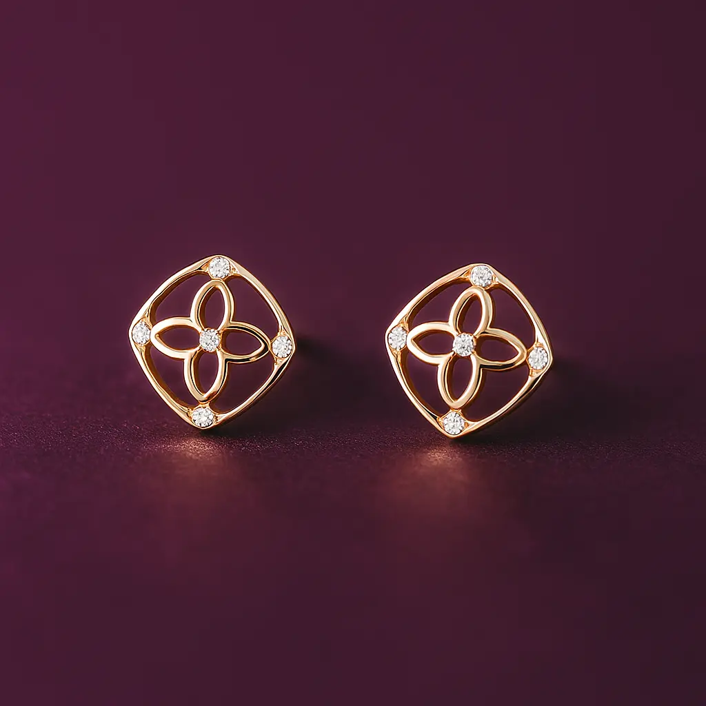 Floral cushion frame silver stud earrings