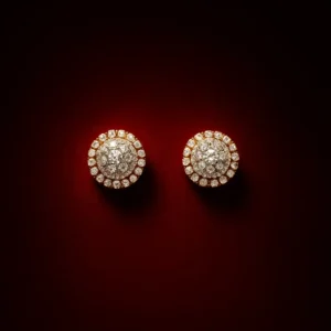 Round silver alloy stud earrings with American diamonds.|