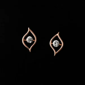 Floral swirl silver alloy stud earrings with American diamonds.|