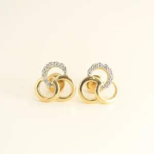 Stylish Silver Stud Interlinked Circle Earrings with American Diamond Highlights Premium Gold Polish