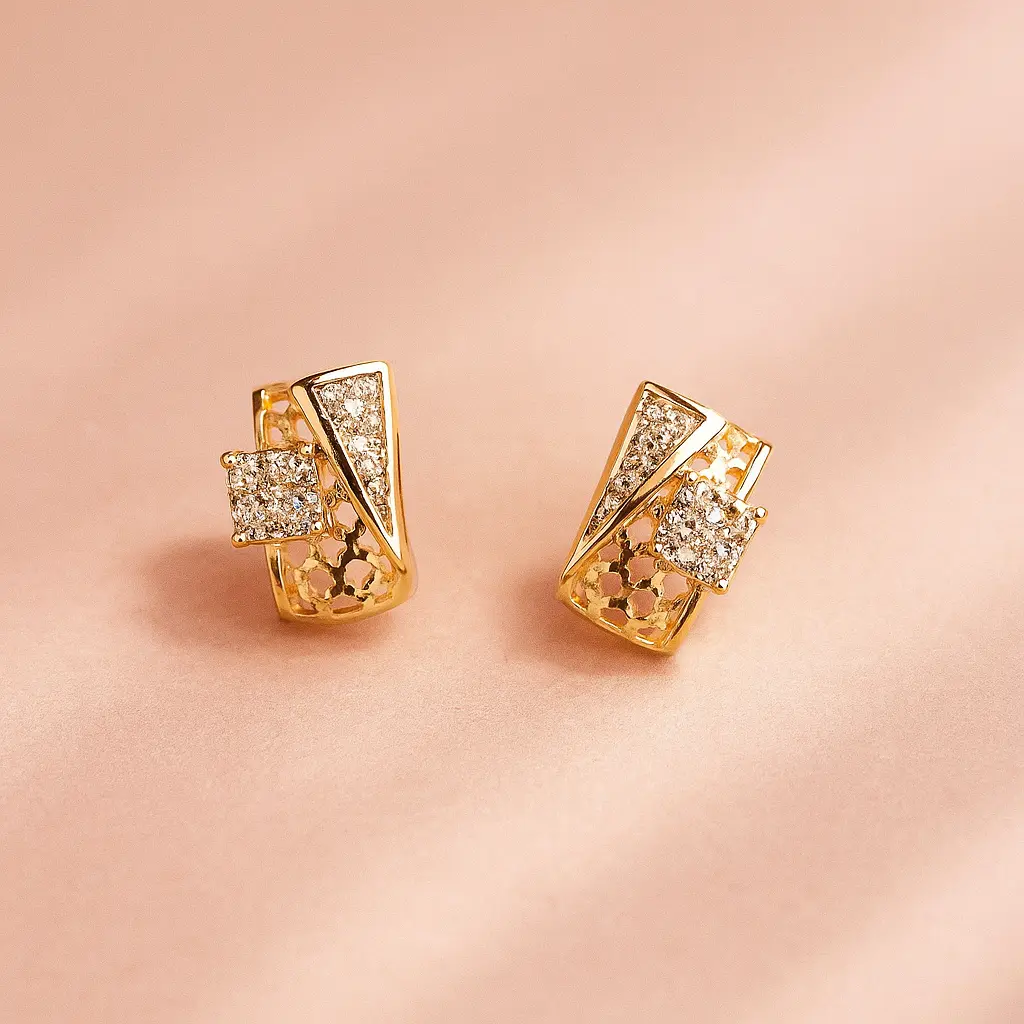 Modern geometric silver alloy american diamond stud earrings
