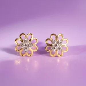 Open petal flower silver alloy american diamond stud earrings|
