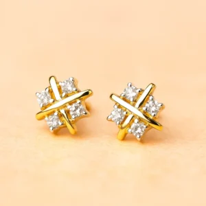 Cross pattern silver alloy american diamond stud earrings|