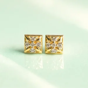 Square floral silver alloy american diamond stud earrings|