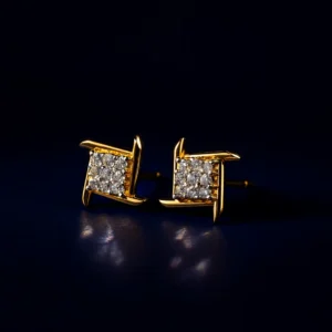 Geometric square silver alloy american diamond stud earrings|