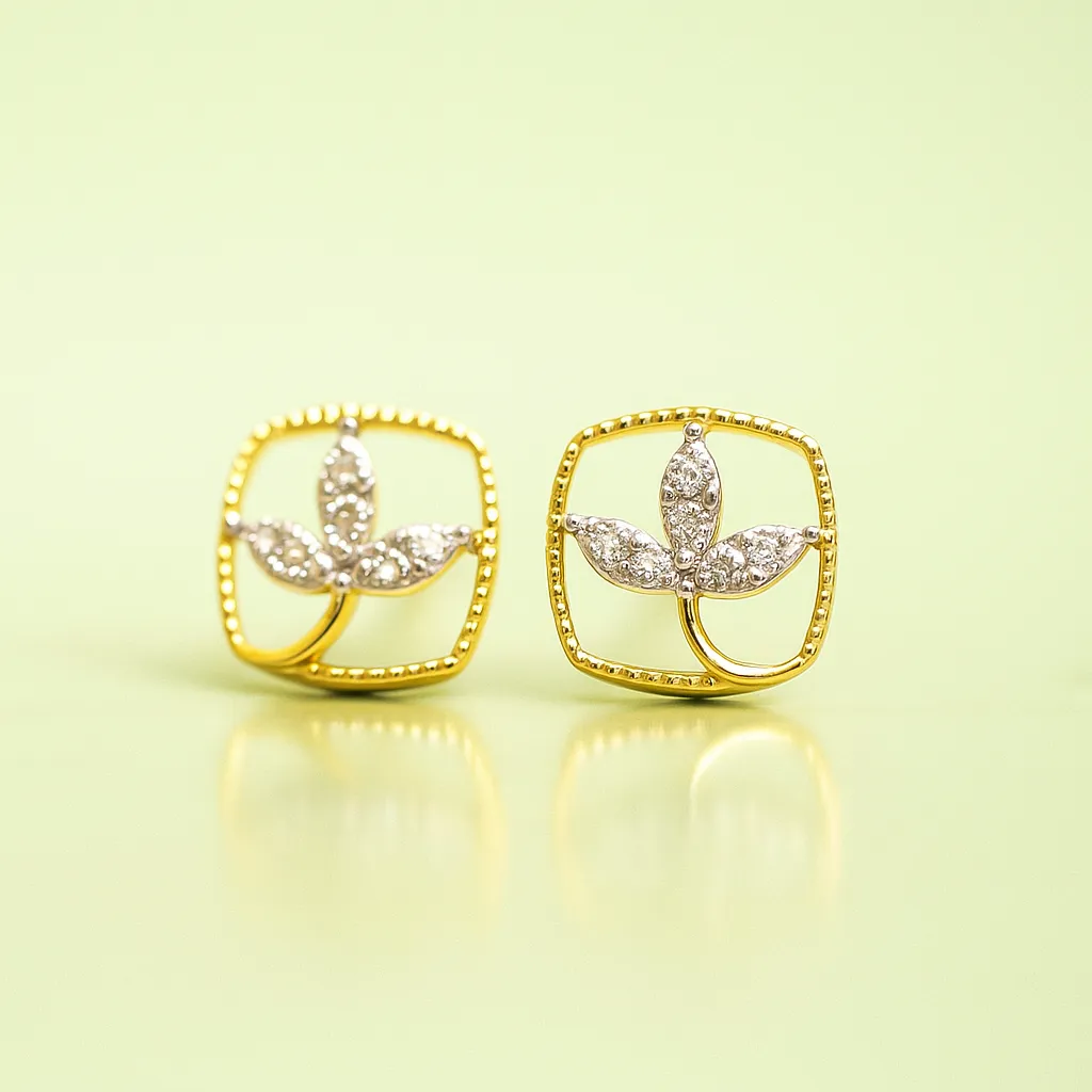 Leaf frame stud earrings with american diamonds