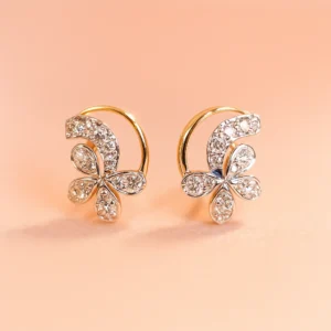 Curved floral stud earrings with american diamonds