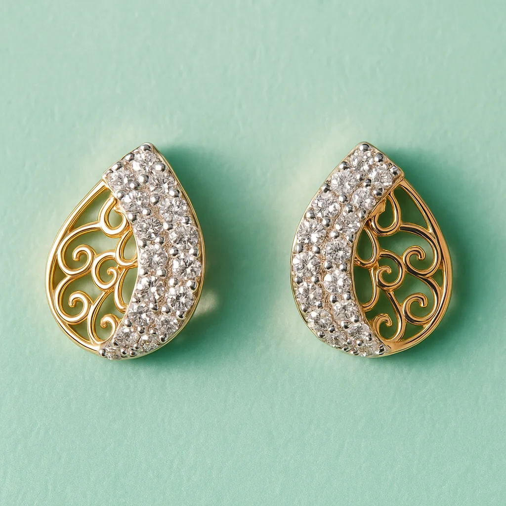 Teardrop swirl stud earrings with american diamonds