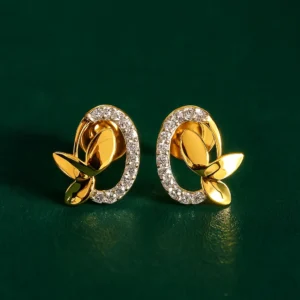 Oval leaf stud earrings with american diamonds