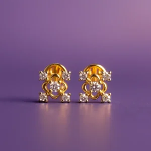 Floral cluster gold stud earrings with sparkling stones