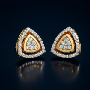 Geometric triangle gold stud earrings with diamond brilliance