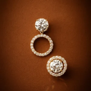 Modern double circle drop earrings with stone accents