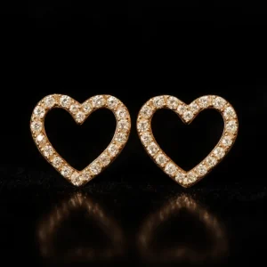 Romantic heart shaped stud earrings with sparkling finish