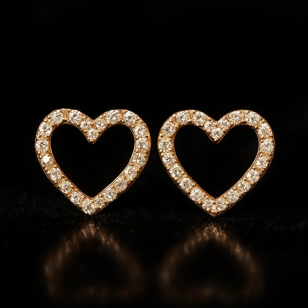 Romantic heart shaped stud earrings with sparkling finish