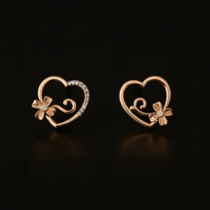 Romantic Heart Flower Diamond Earrings