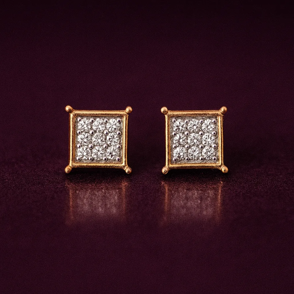 Square Cluster Diamond Stud Earrings