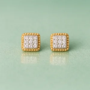 Golden Square Frame Diamond Earrings