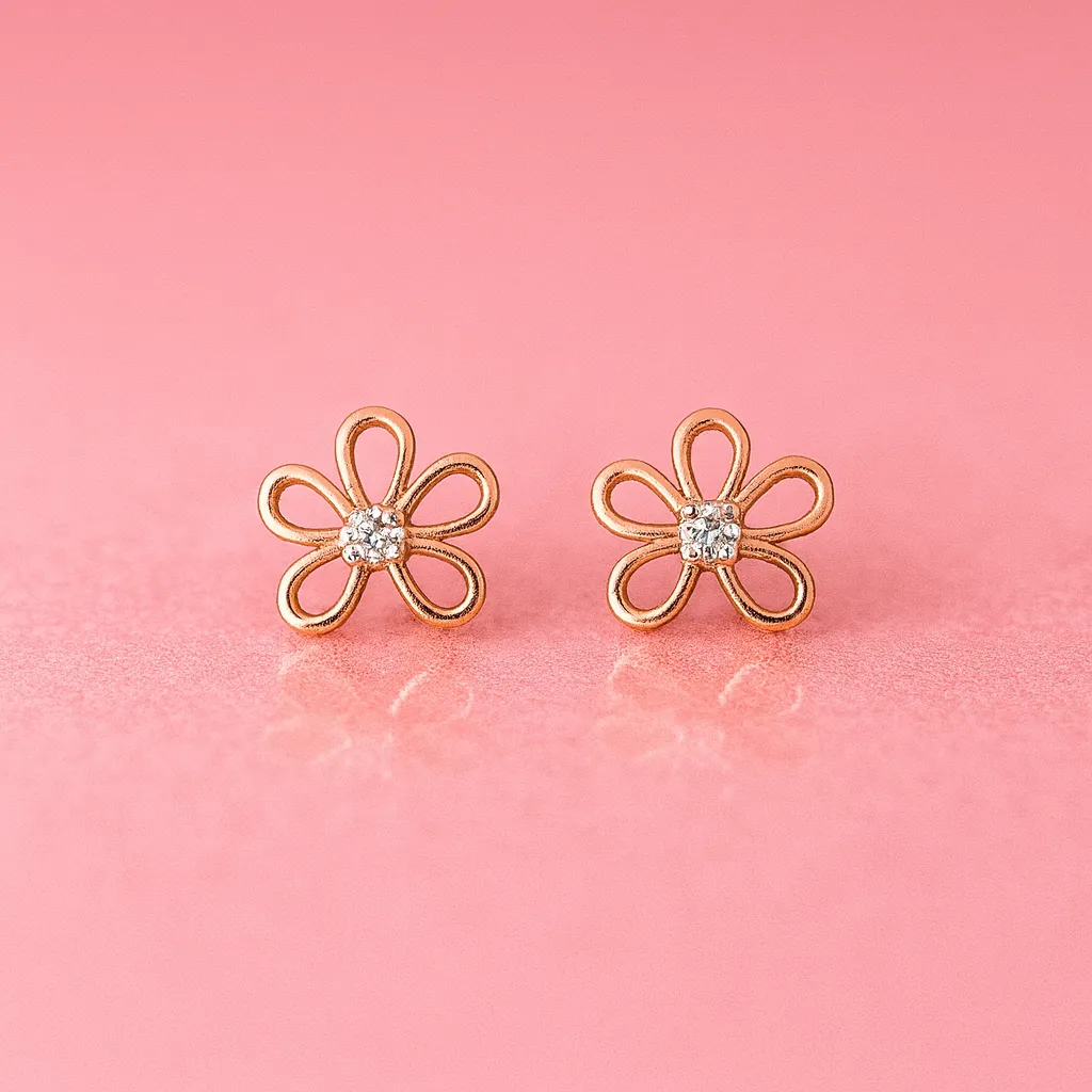 Delicate Floral Diamond Stud Earrings