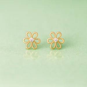 Graceful Golden Flower Diamond Stud Earrings