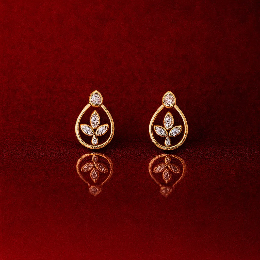 Teardrop Leaf Diamond Stud Earrings