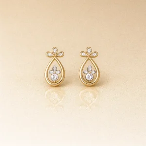 Floral Teardrop Gold Diamond Stud Earrings