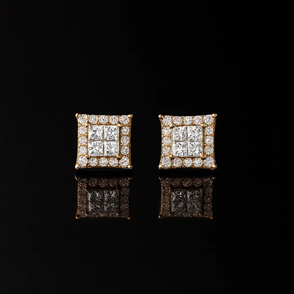 Square Princess Cut Diamond Stud Earrings