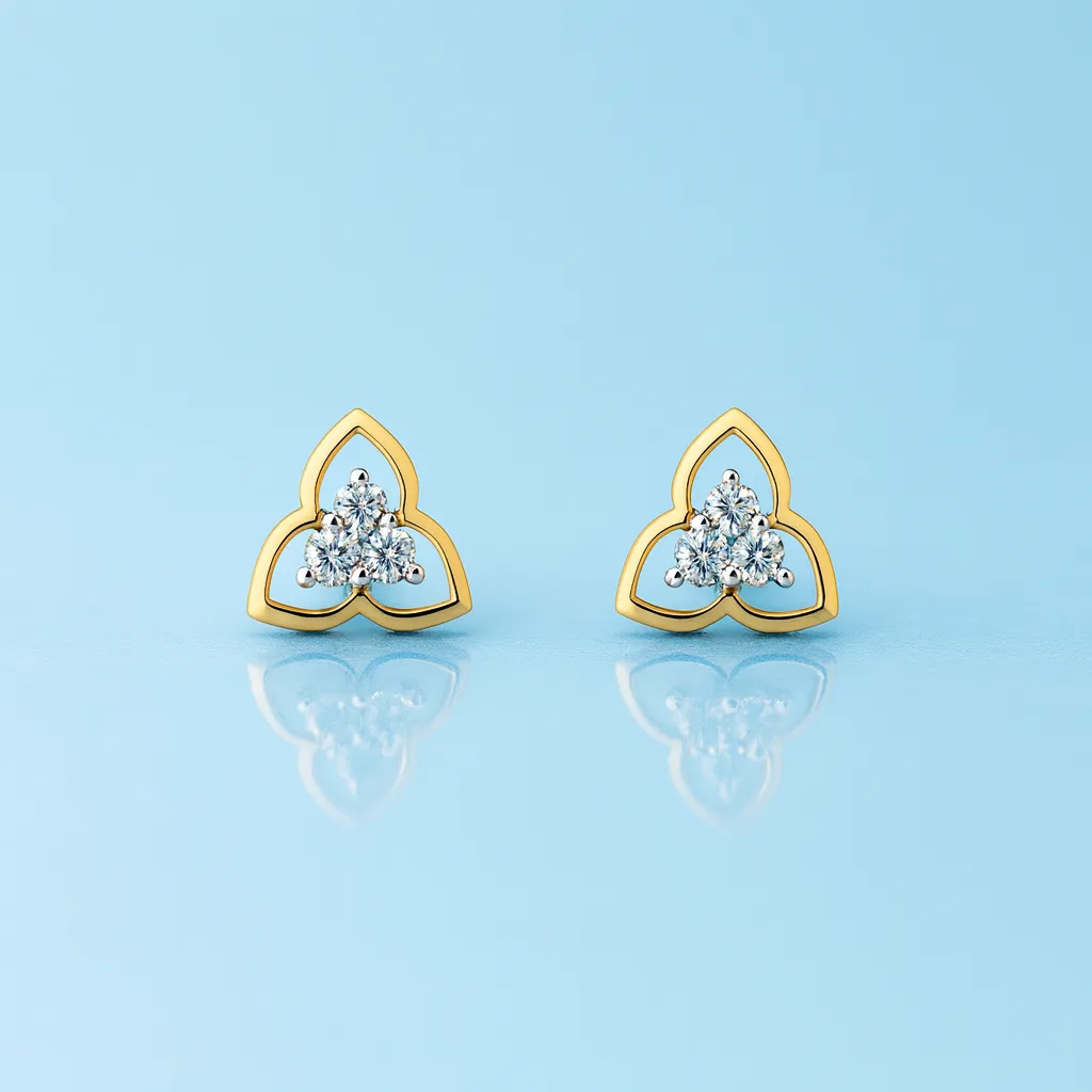 Delicate Silver Triangular Floral Diamond Earrings